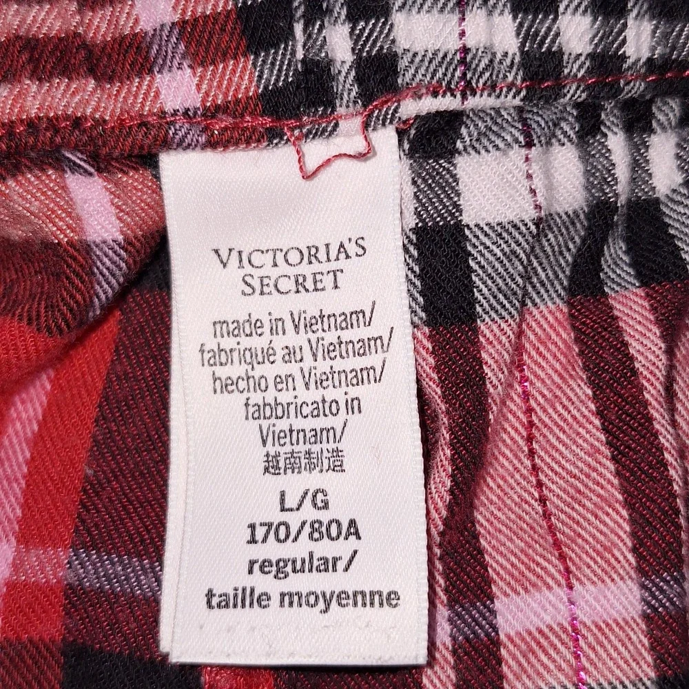 Cozy Plaid Pajama Joggers Victoria's Secret Large Red Black Pants Cuffed Ankles